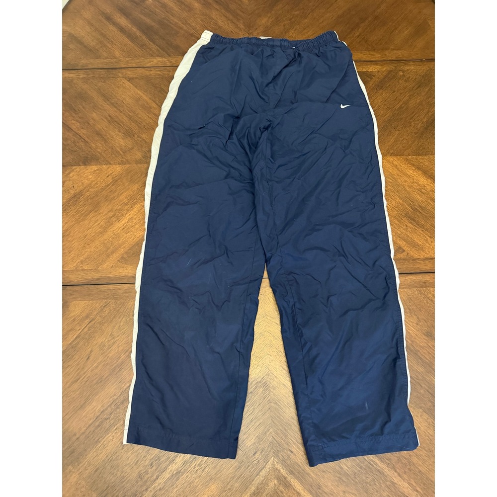 Vintage Nike Windbreaker Track Pants Navy Blue White Stripe Mens Large Swoosh